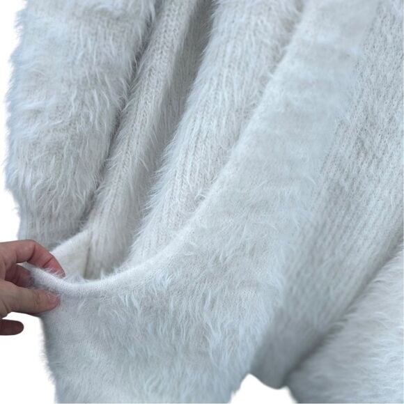 Anthropologie Knitted & Knotted Women's Cardigan Sz small Ivory Fuzzy Knit Cozy - Picture 3 of 7